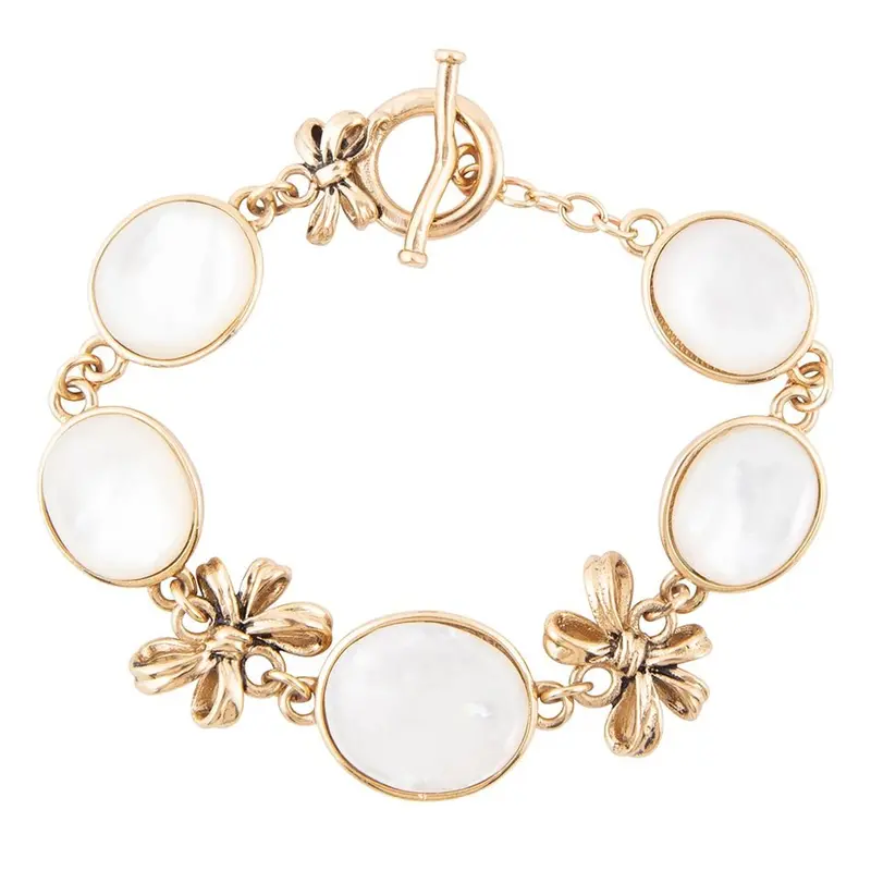 White Mother-Of-Pearl Gold Bow Toggle Bracelet 1