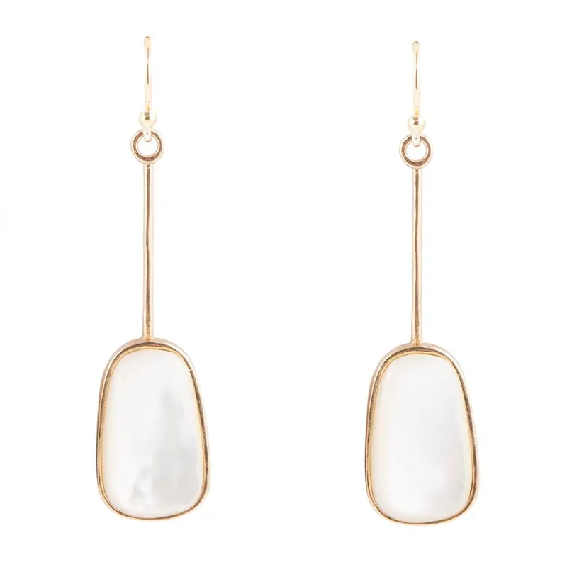 White Mother-Of-Pearl Hoop Earrings With Antique Bronze Finish 1