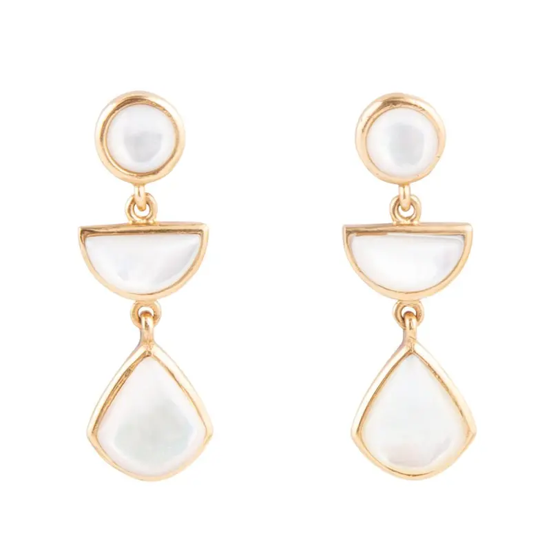 White Mother-Of-Pearl Hoop Earrings With Gold Posts 1