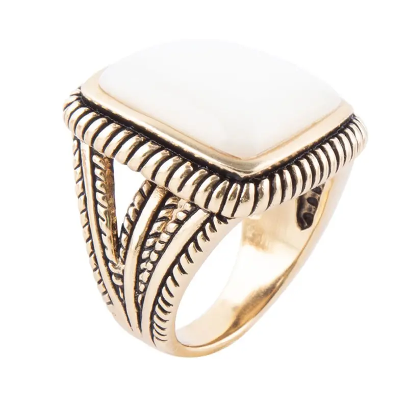 White Mother-Of-Pearl Statement Ring With Rope Detailing 1