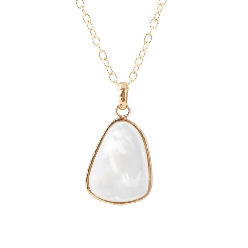 White Mother-Of-Pearl Teardrop Pendant Necklace On Gold Chain 1