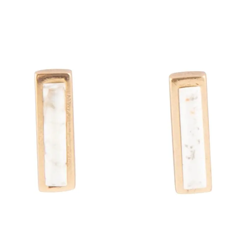 White Picture Jasper Linear Stud Earrings In Bronze 1