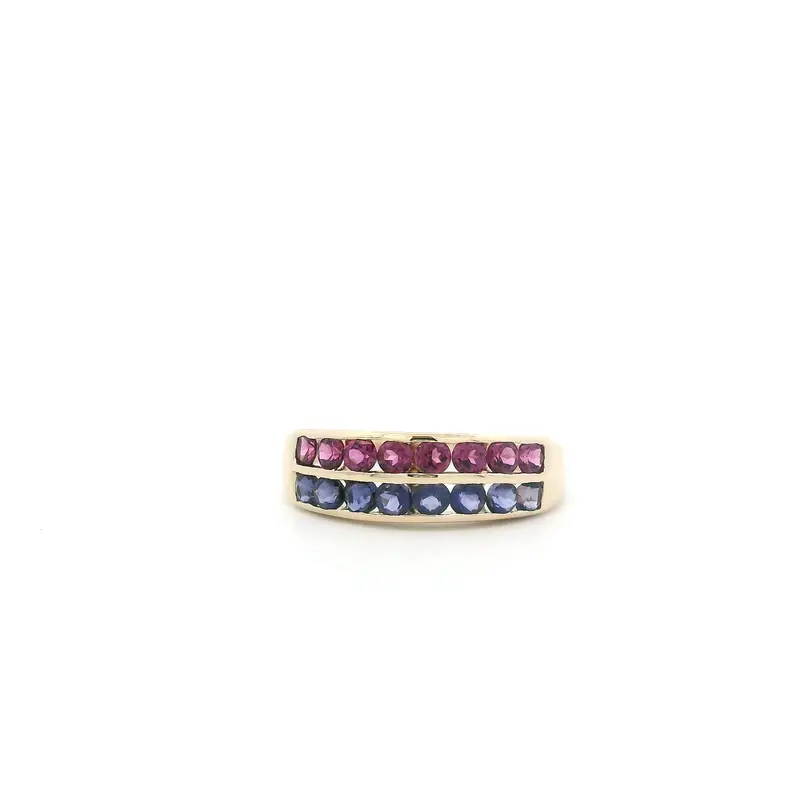 Women'S 14K Yellow Gold Ring Set With Blue And Pink Tourmalines 1