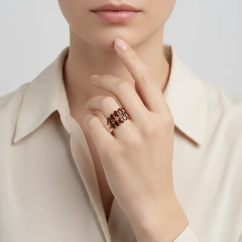 Women'S Garnet Ring Crafted In 10K Yellow Gold 1
