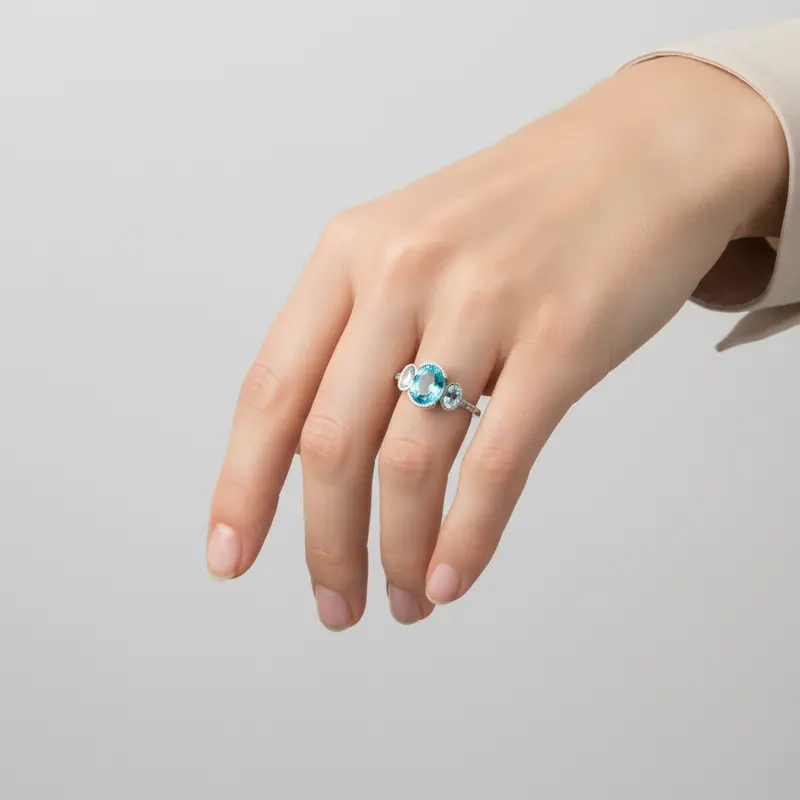 Women’S Gemstone Ring In 14K White Gold – Blue Topaz, Aquamarine & Blue Diamonds (0.05 Ct Tw) 1