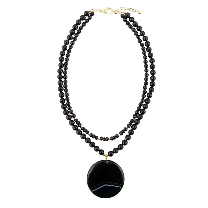 Xavier-Style Black Onyx Pendant On Gold Chain 1