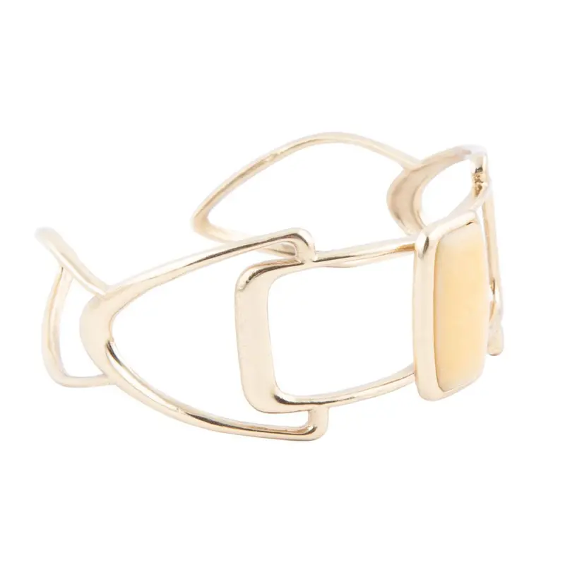 Yellow Agate Cuff Bracelet With Gold Finish 1