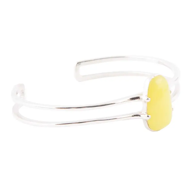 Yellow Jade Cuff Bracelet In Sterling Silver 1