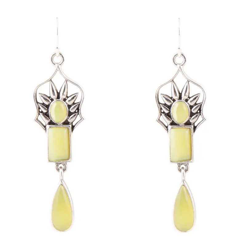 Yellow Jade Drop Earrings Crafted In Sterling Silver 1