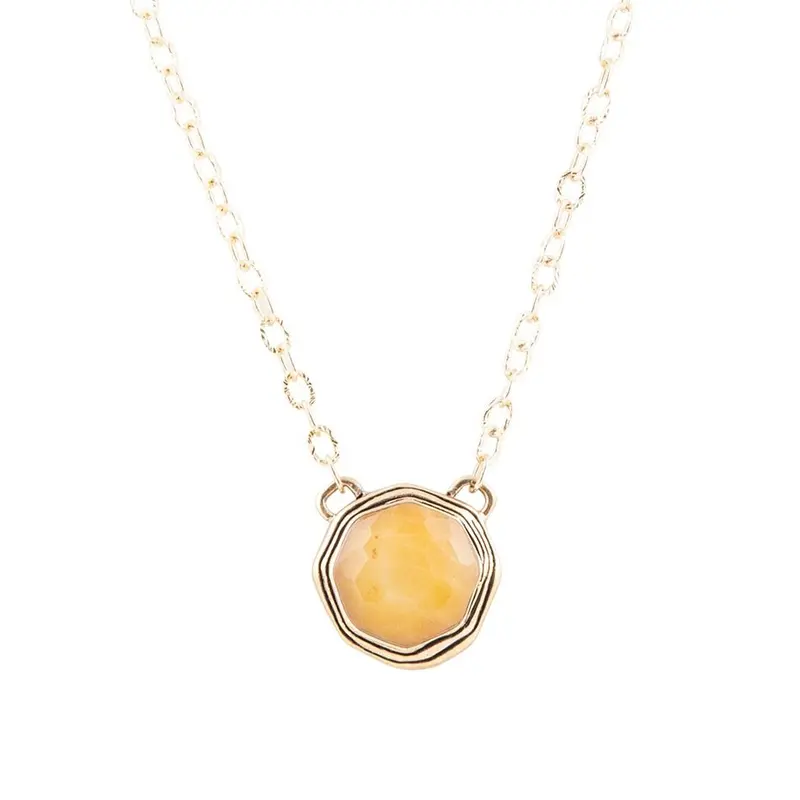 Yellow Quartz River Rock Necklace With Bronze Chain 1