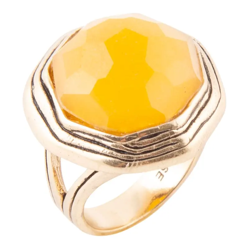 Yellow Quartz River Rock Statement Ring In Gold-Tone Metal 1