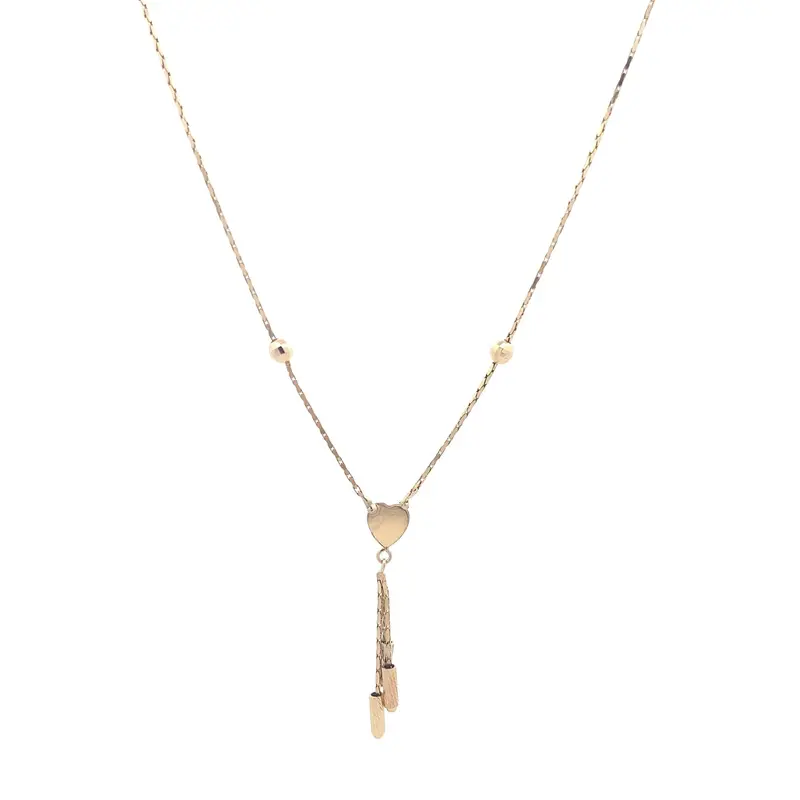 Yellow & White Gold Diamond-Cut Heart Beaded Bar Box Chain Necklace 1
