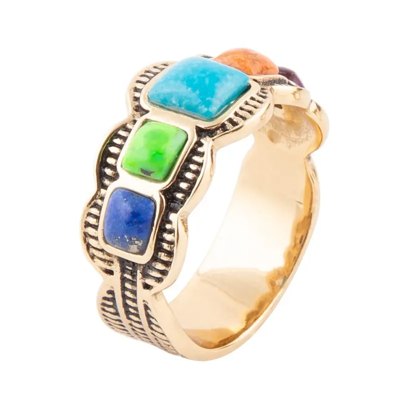 Zion Collection Ring: Vibrant Blue Turquoise With Gold-Tone Setting 1