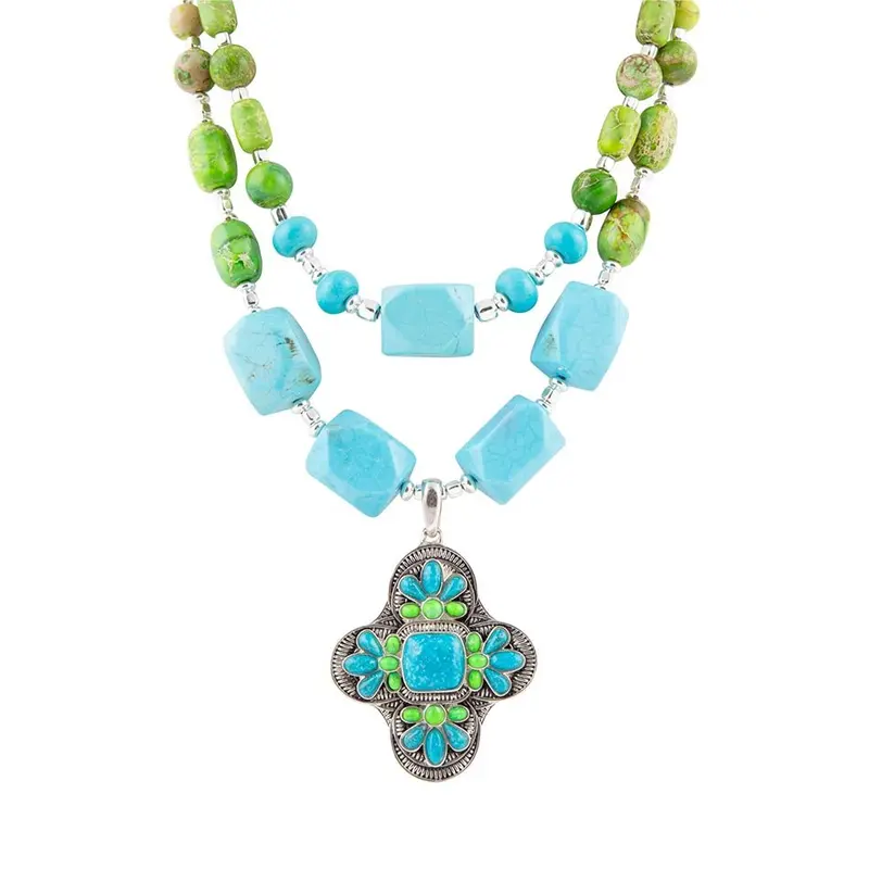 Zion-Inspired Statement Necklace: Lime Green & Turquoise With Sterling Silver 1