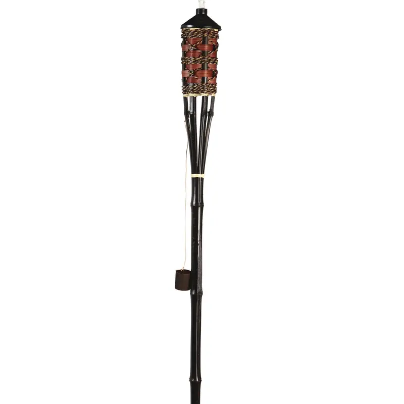 60-Inch Brown Bamboo Outdoor Patio Torch With Rattan-Weave Design 1