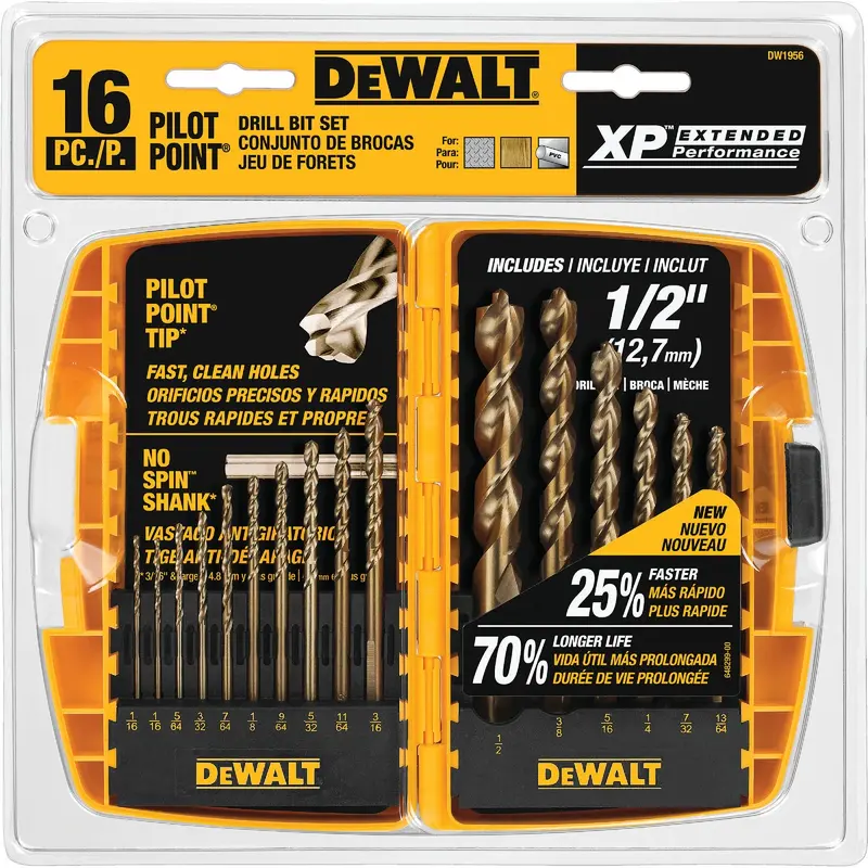 Dewalt Xp Titanium Pilot Point Drill Bit Set – 16-Piece, 1/16-Inch To 1/2-Inch 1