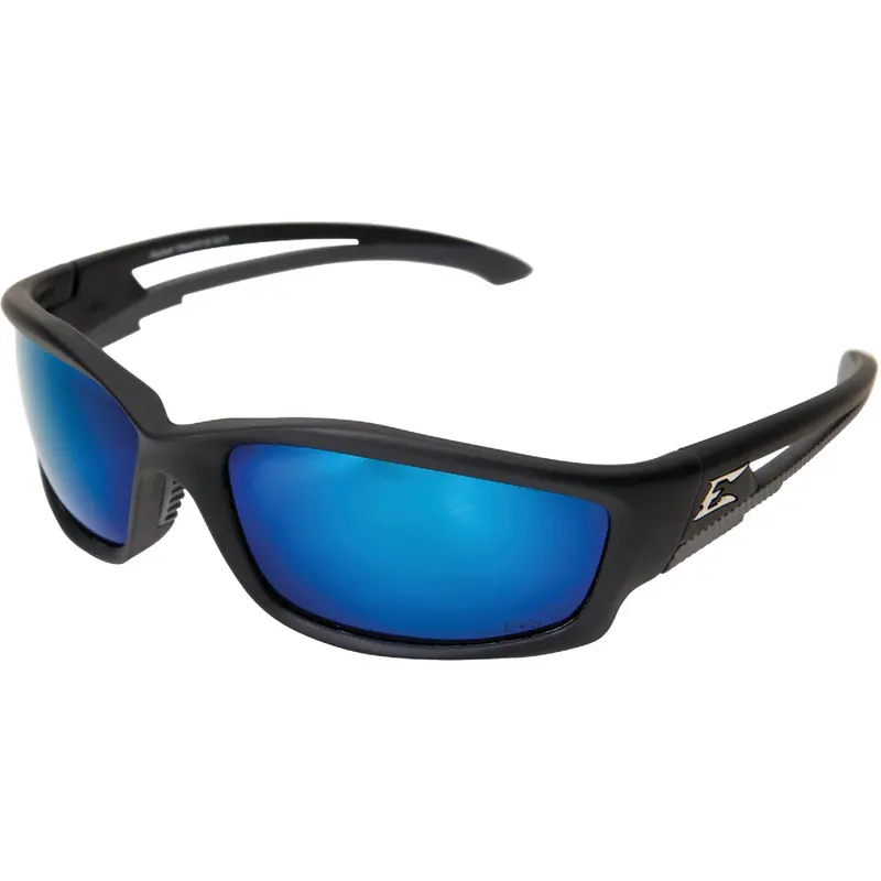 Edge Eyewear Kazbek Safety Glasses – Matte Black Rubberized Frame With Aqua Blue Mirror Lenses 1