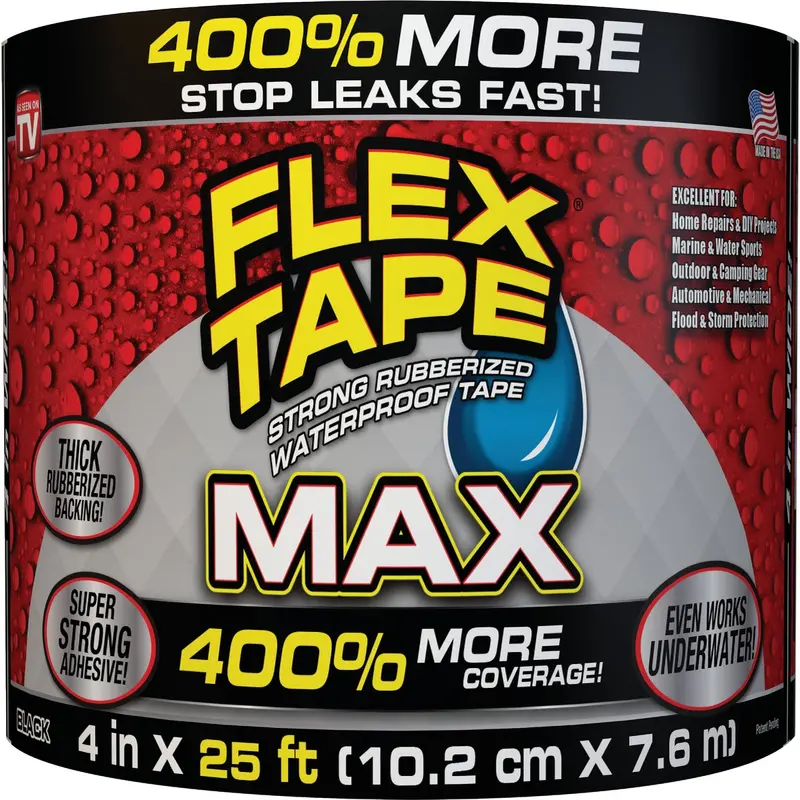 Flex Tape Max Heavy-Duty Repair Tape – 4" × 25 Ft, Black, Waterproof & Uv-Resistant 1