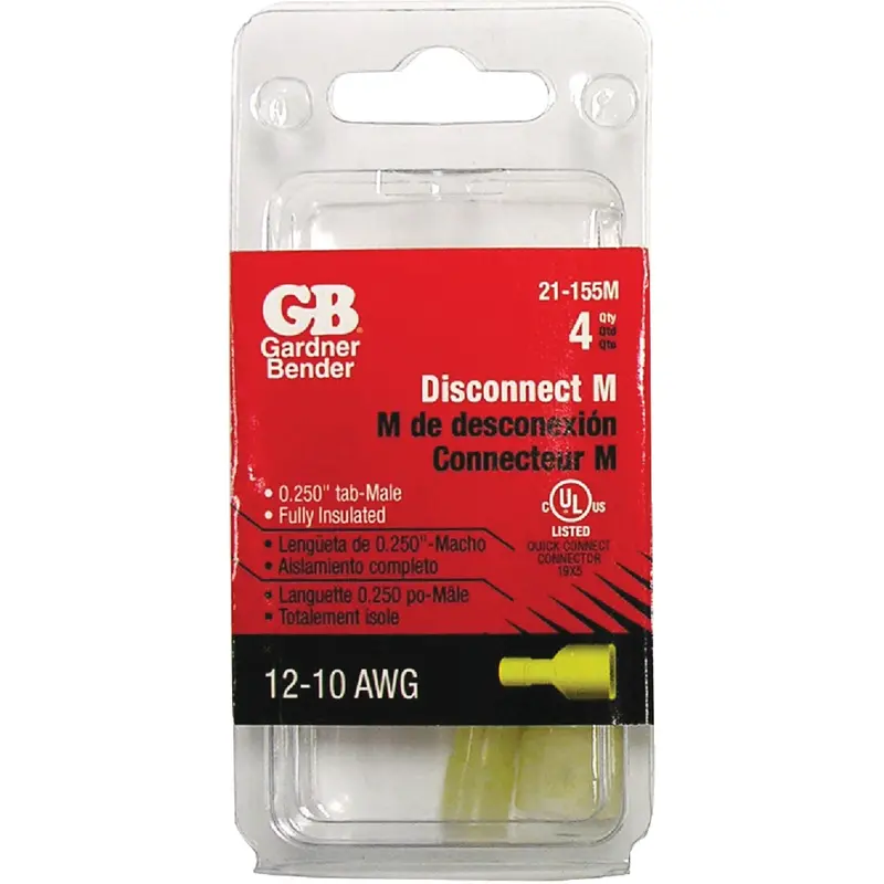 Gardner Bender Yellow Insulated Disconnects – 12–10 Awg Male, 4-Pack 1