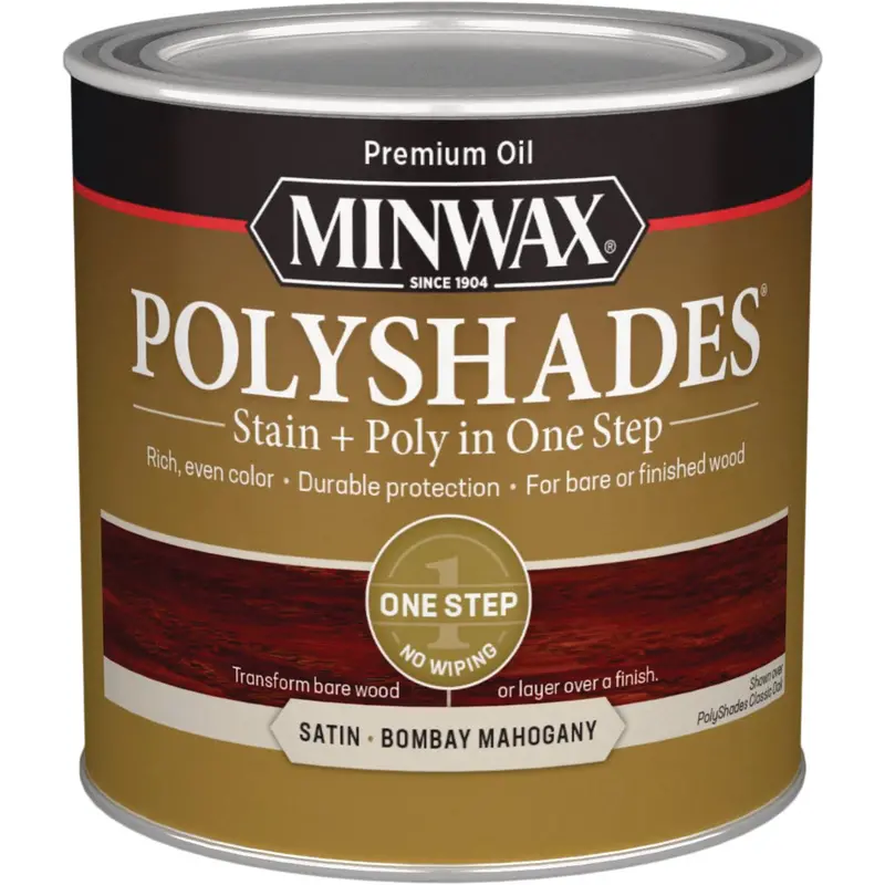 Minwax Polyshades Satin Finish – 1/2-Pint Bombay Mahogany Stain + Polyurethane Combo 1