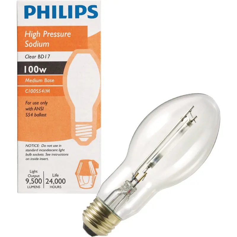 Philips Bd17 High-Pressure Sodium Bulb – 100W Clear, Medium Base 1