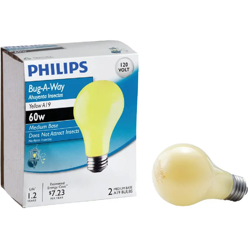 Philips Bug-A-Way Yellow Incandescent A19 Light Bulb – 60W, Medium Base, 2-Pack 1