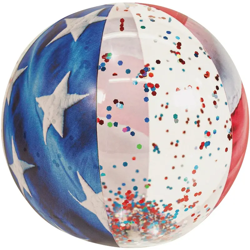 Poolcandy Glitter Beach Ball – Jumbo 13.75" Stars & Stripes Design For Pool & Beach Fun 1