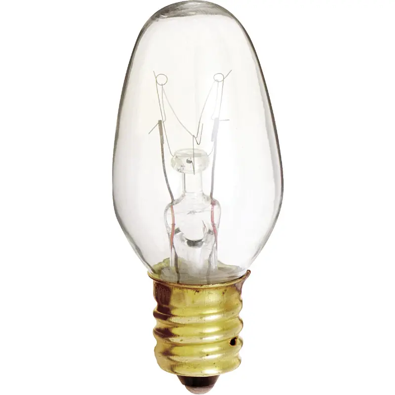 Satco C7 Night Light Bulbs – 4W Clear Candelabra Base Incandescent (2-Pack) 1