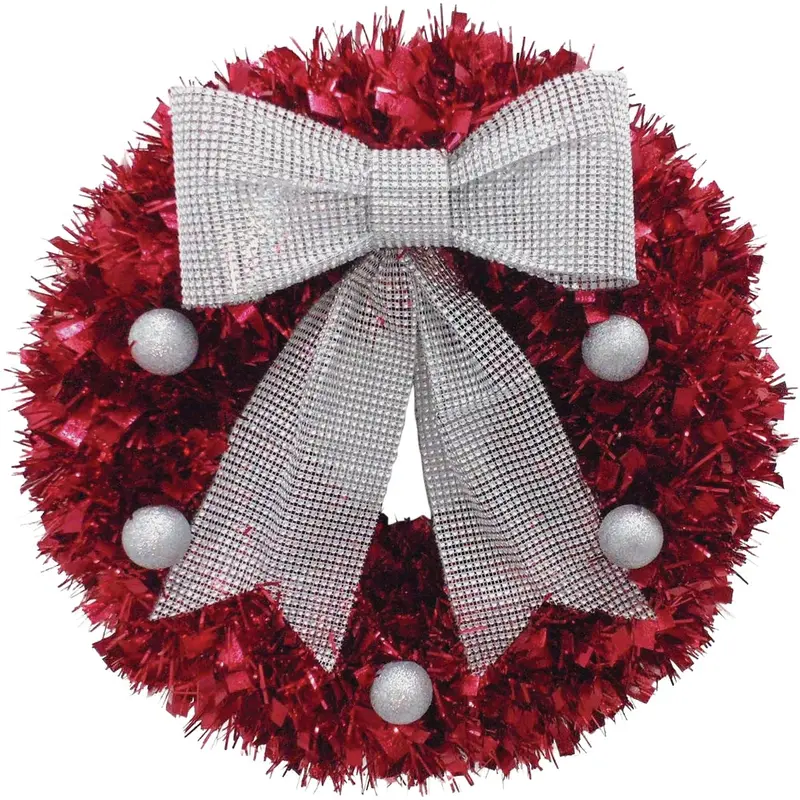 Youngcraft 18-Inch Red Tinsel Wreath For Holiday Decor 1